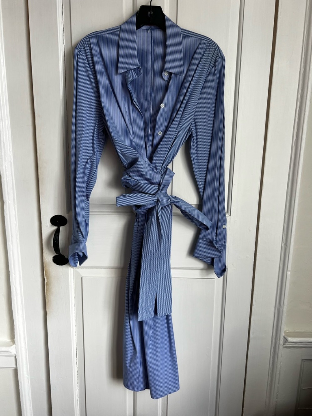 Blue Pinstripe Wrap Shirt Dress - ALTUZARRA